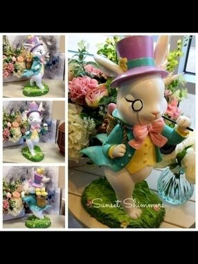 XL 20" FAO SCHWARZ MAD HATTER Victorian Easter BUNNY RABBIT Statue Figurine New